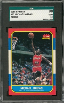 1986/87 Fleer #57 Michael Jordan Rookie Card – SGC 98 GEM 10 
